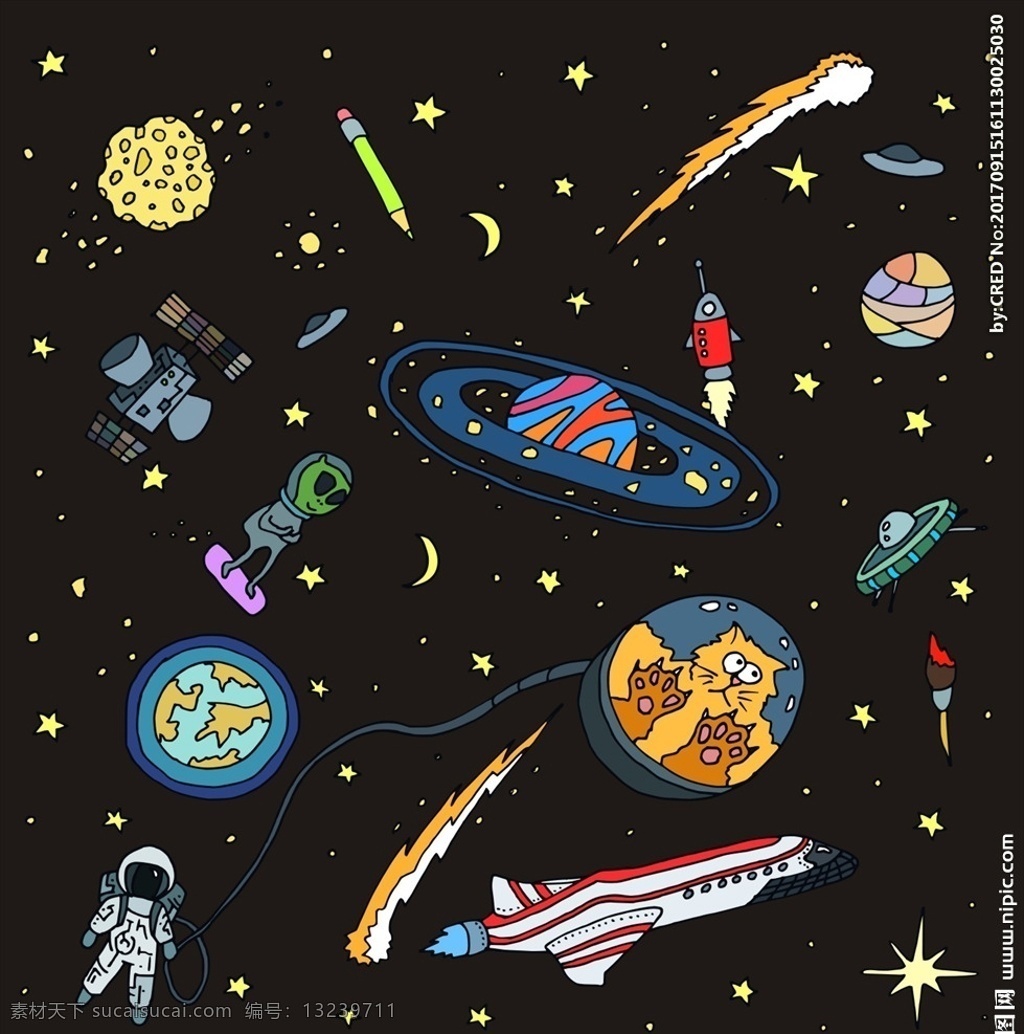 卡通 宇宙 星空 外星人 矢量图 服装设计 男装设计 女装设计 箱包印花 男装印花 女装印花 童装印花 潮流服装印花 潮牌设计 面料印花 布料印花 贴纸图案 太空 外太空 卡通外星人 宇航员 航天飞机 三体 恒星 星系 彗星 流行 飞碟 飞船 火箭发射 星光 卫星 矢量图案共享