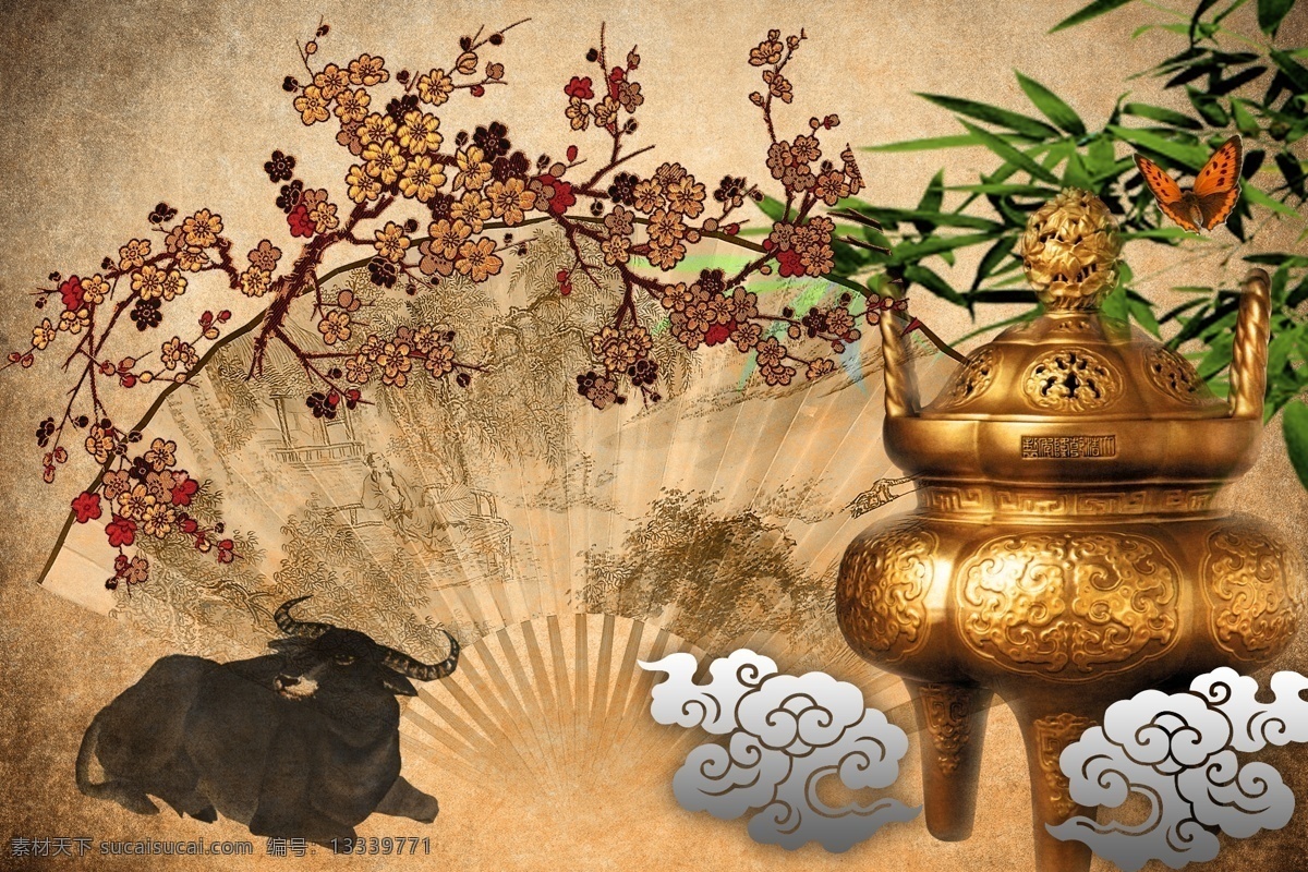 古韵禅道 禅道 香炉 梅花 祥云 竹叶 水牛 扇子 古风 怀旧 led 显示屏 舞美 舞台背景 腊梅 蝴蝶 展板 画报 印刷 舞台 广告 海报 活动 春晚 晚会 古韵 诗词歌赋 唯美 典雅 庄重 儒家 文化 清新 放牛 文学 分层 背景素材