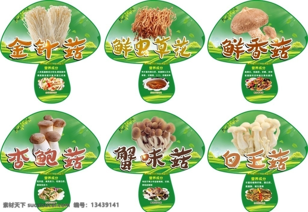 蘑菇 生鲜 蔬菜 素菜 形状 蟹味菇 鲜香菇 金针菇 虫草花 白玉菇 吊牌 超市 招贴设计