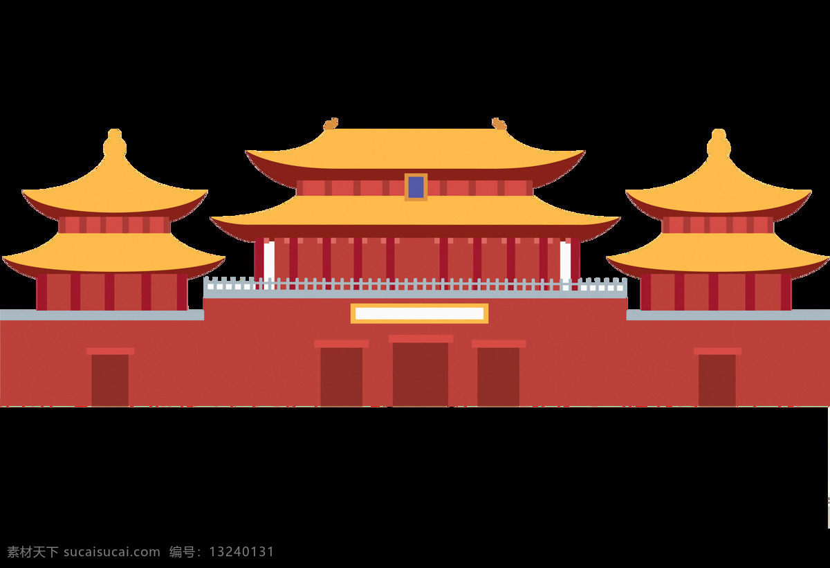 手绘 卡通 扁平 城楼 装饰 古典风 中国风