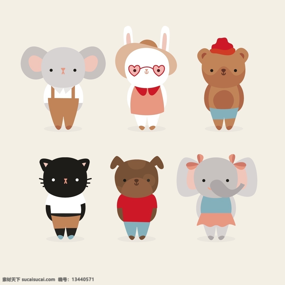 可爱的动物 狗 自然 猫 动物 卡通 绘制 可爱 大象 服装 小鼠 兔 绘画 小兔子 卡通动物 抽纱 野 最新矢量素材