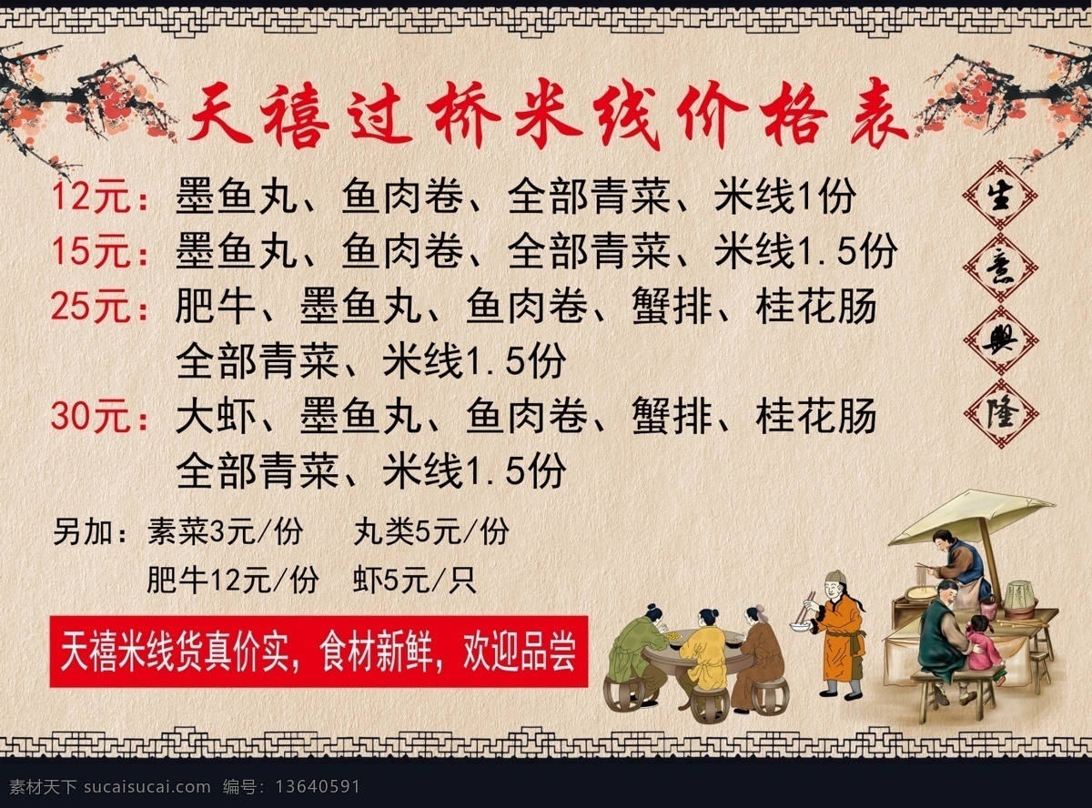 过桥米线 米线 价格表 丸类 生意兴隆 人物