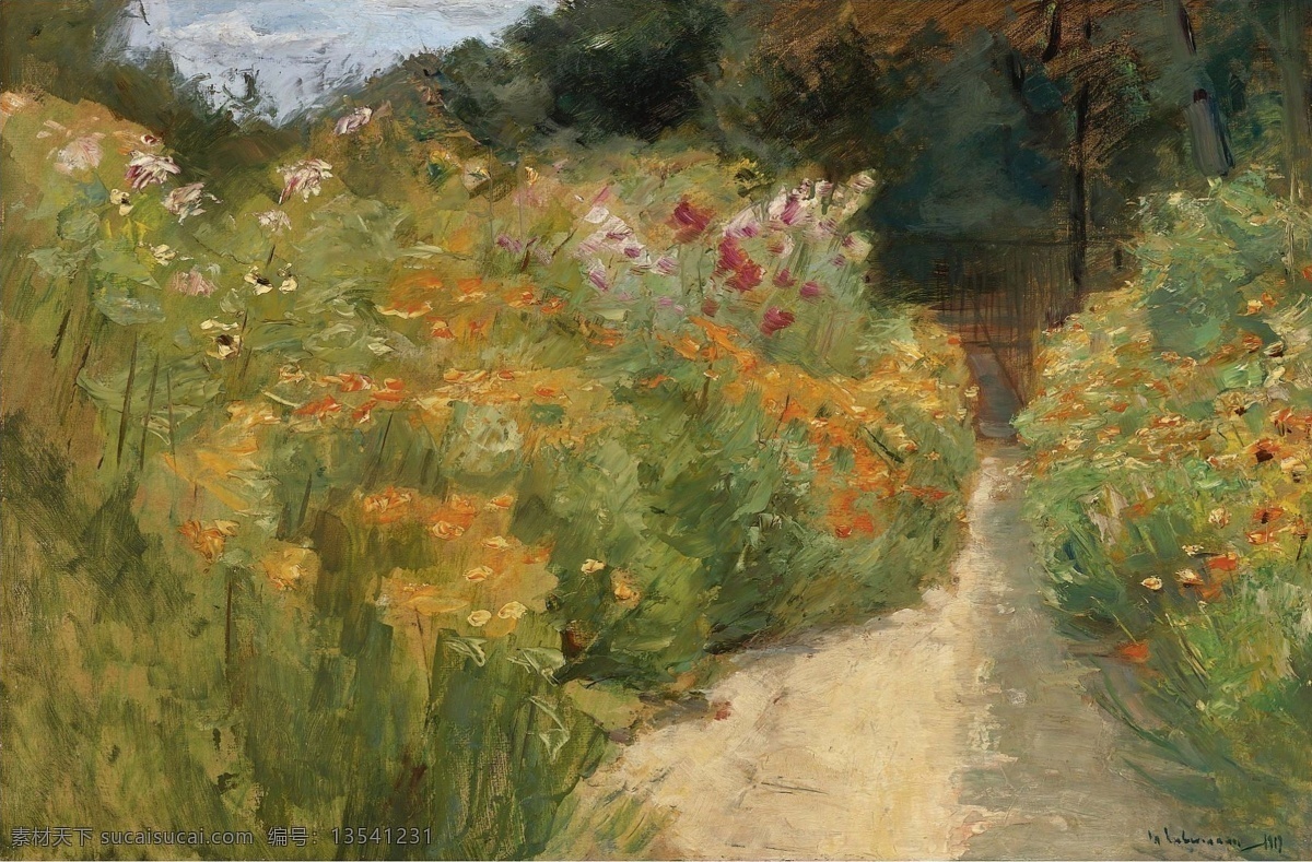 1919 大师 画家 风景画 静物 油画 建筑 装饰画 garden wannsee in shrubs flower liebermann max 人物 高清 西方 国外 现代 家居装饰素材