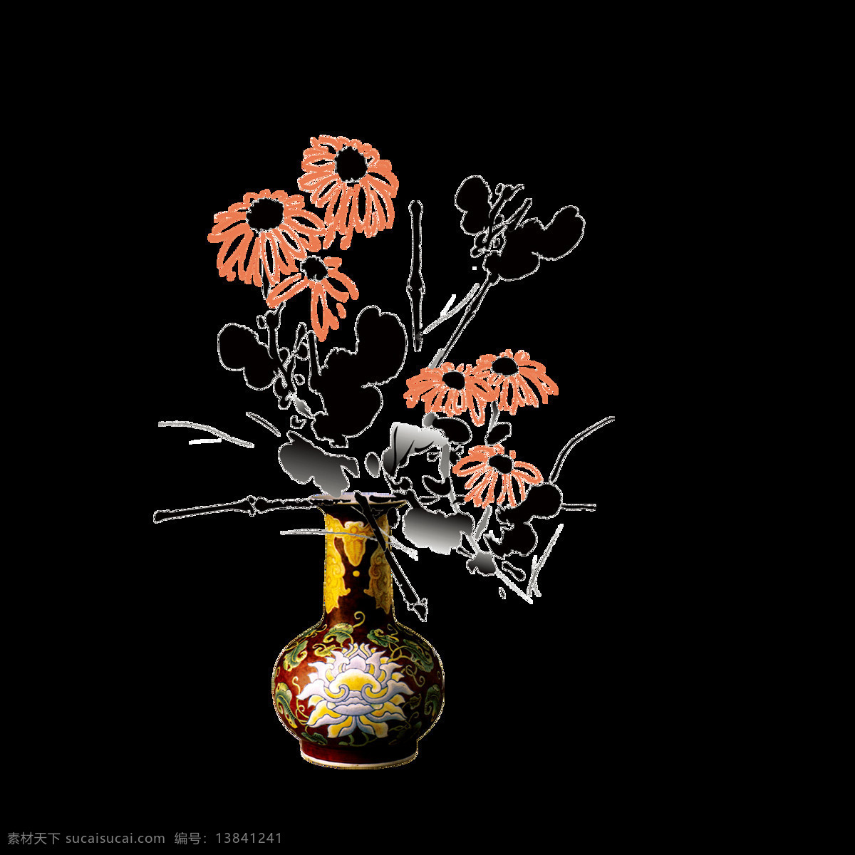 手绘 古典 花瓶 插花 花 花朵 花朵图案 花卉 盆景