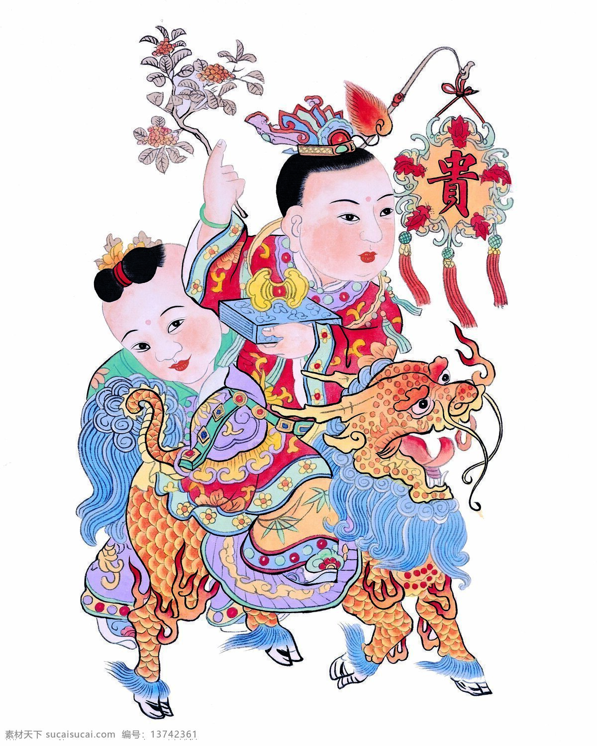 门神 神衹图 富贵童子 设计素材 神祇图篇 民间美术 书画美术 白色