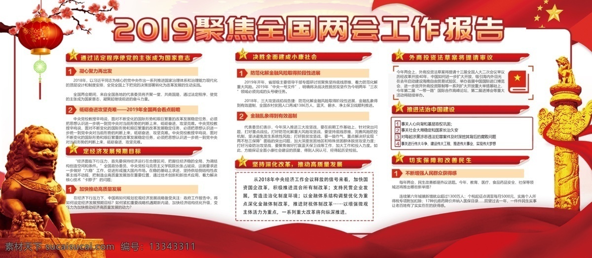 中国 风 2019 聚焦两会 工作报告 内容 展板 中国风 两会展板 2019两会 七大看点 两会内容 内容展板 宣传展板 两会宣传