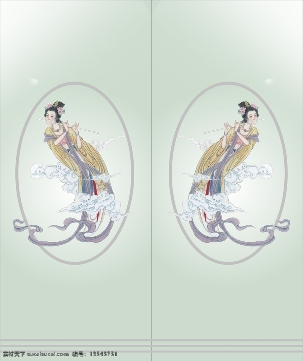 移门 风景 黄鹂 漂亮 枫叶 鸟儿 树枝 芭蕉叶 芭蕉扇 神仙 观音 仙女 古代美女 古典美女 矢量