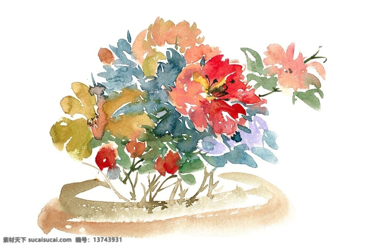 盆中 花卉 水彩画 免 抠 红色 植物 意境 简约 水彩 透明 手绘 花盆 盛开 优美 花丛 写意 免抠 亮丽 清幽 绘画 逼真 写实