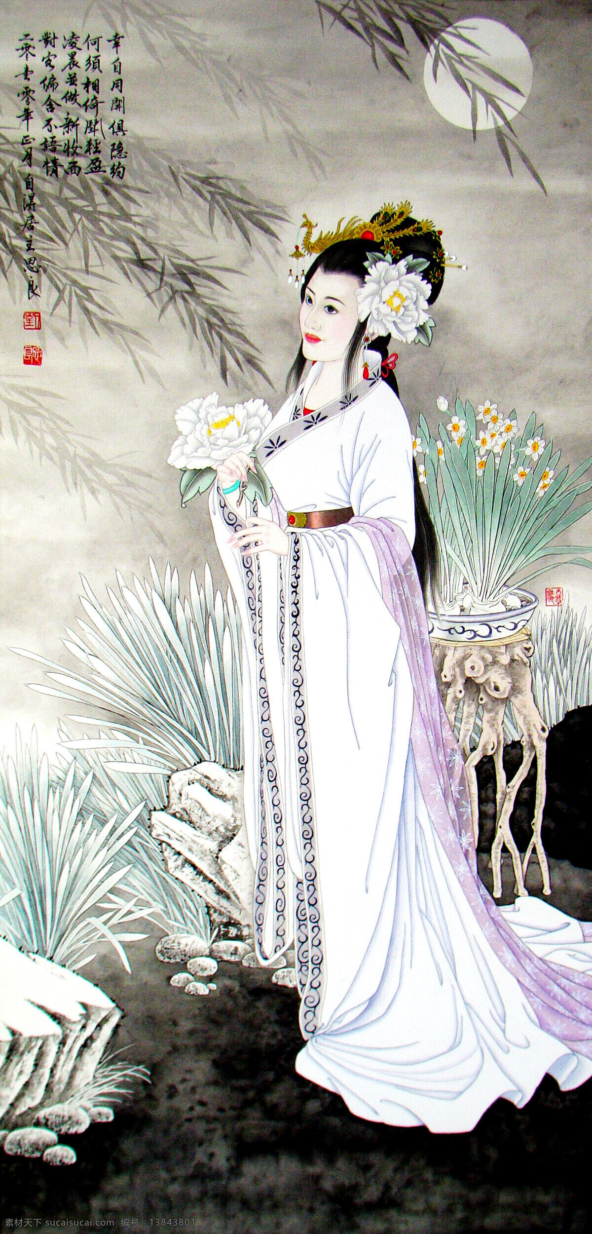 表情 动作 发型 服饰 国画艺术 绘画 绘画书法 丽人 明月 千里 寄 相思 设计素材 模板下载 美术 中国画 工笔重彩画 人物 女人 女子 美女 美丽 姿态 月亮 水仙 牡丹 野地 柳叶 书法 印章 国画集37 文化艺术 家居装饰素材 雕刻 图案