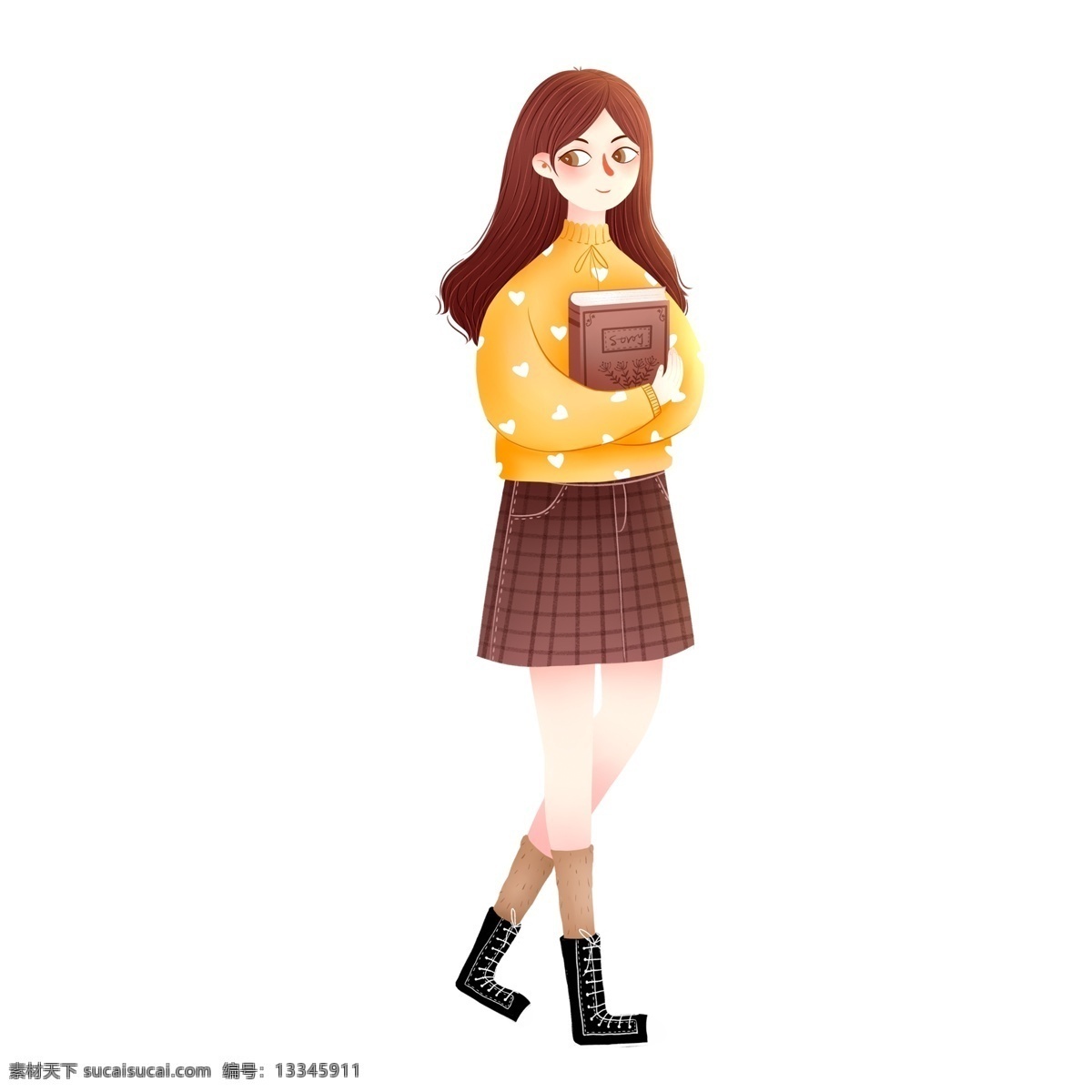 卡通 小 清新 抱 本书 女 学生 小清新 插画 书本 女孩 大学生 女生 青年 青年节
