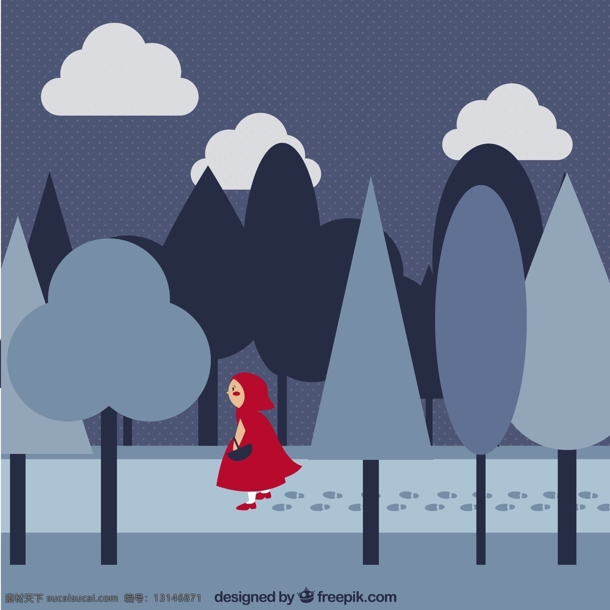树 红色 森林狼 篮子 奶奶 童话 罩 故事 小红帽 蓝色