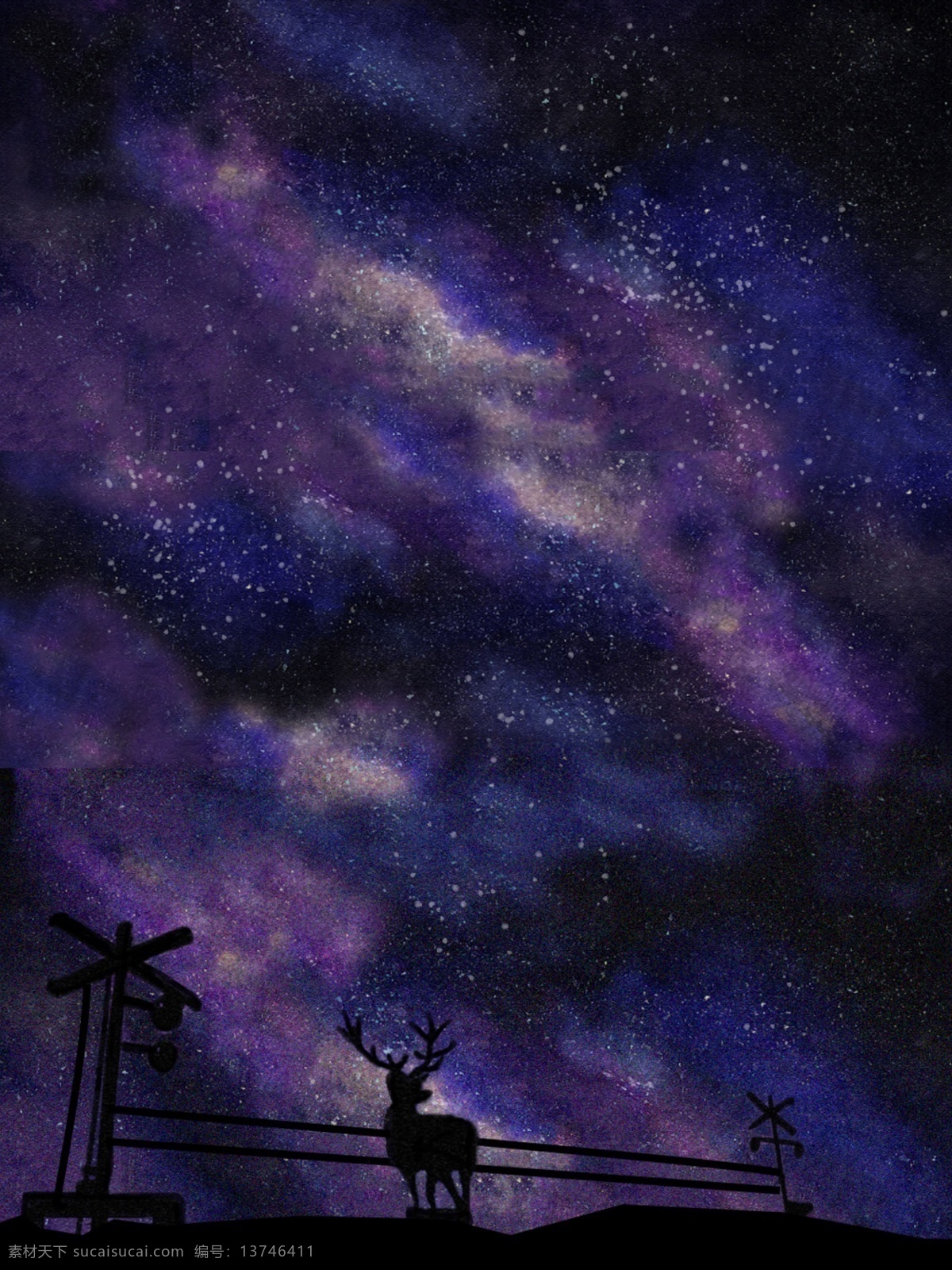 浪漫 星空 紫色 背景 唯美 意境 麋鹿