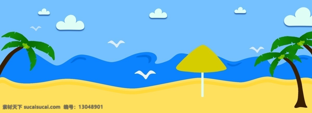 海边 椰树 还有 海滩 背景 云 简约 海鸥 柔色