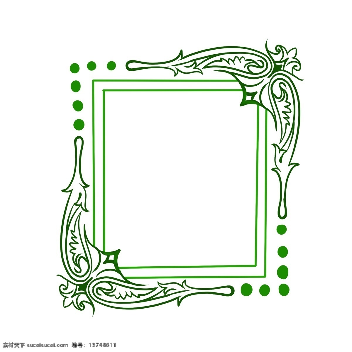 欧式 方形 边框 插画 绿色的边框 正方形边框 欧式花边 绿色圆点装饰 边框纹理 欧式边框插图