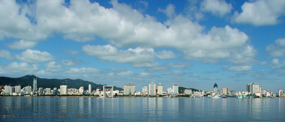海上 威海 全景 图 海上威海全景 幸福门 海边威海 建筑 蓝天 白云 山峦 楼房 高楼 大厦 自然风景 自然景观