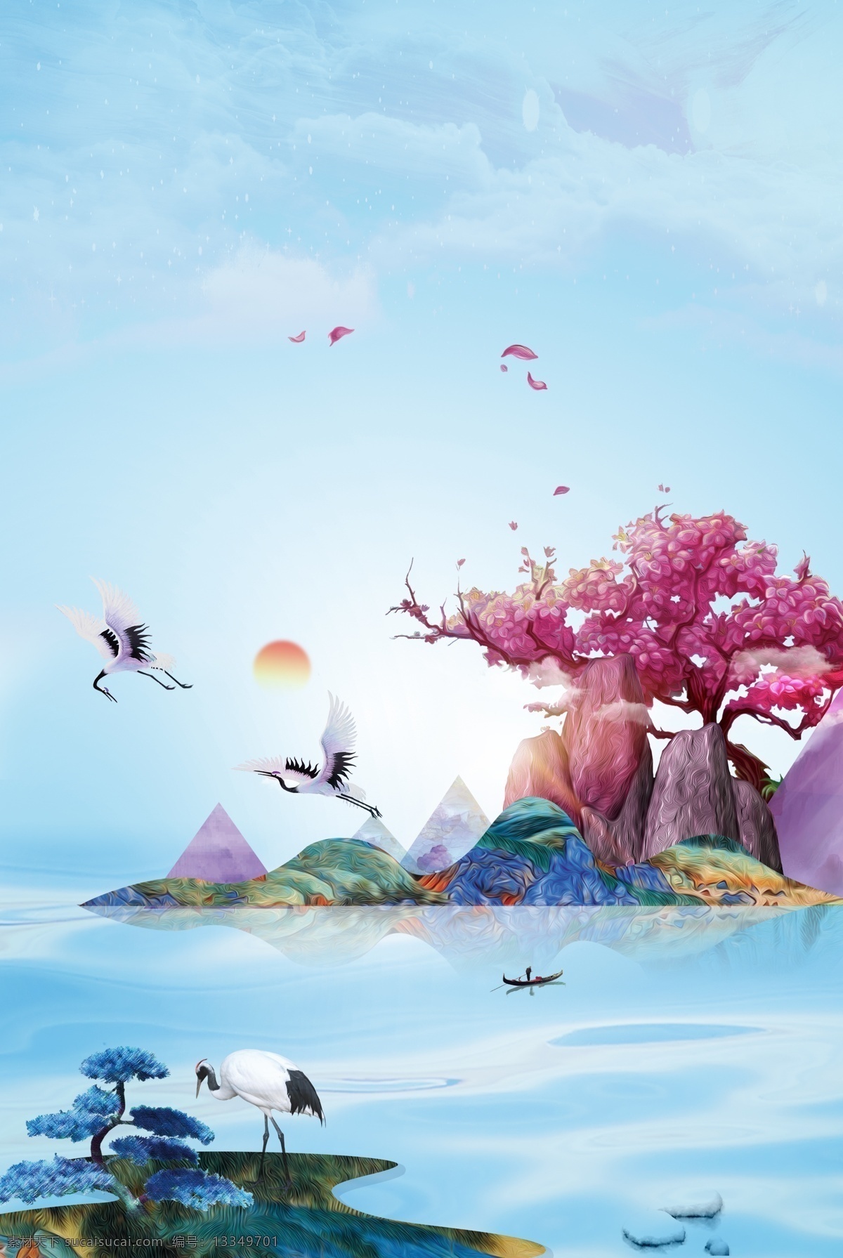 彩绘 中国 风 房地产 背景 中国风 商业背景 风景 地产广告 地产海报 花枝 高端地产背景 房地产背景图 别墅背景 高端地产 展架 活动 地产活动