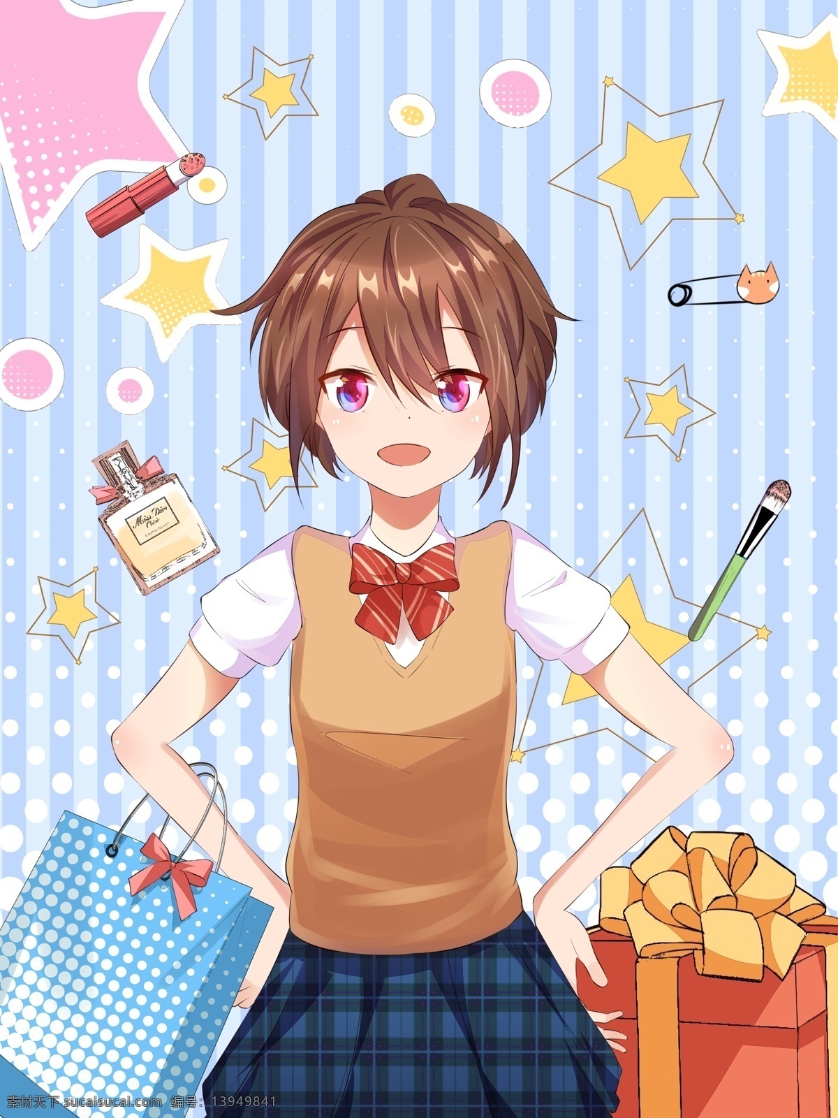 原创 波普 风 插画 双十 购物 女孩 双十一 化妆品 微信 banner 购物袋 礼品盒 香水 口红 化妆刷 波普风 手机 壁纸 海报 微博 启动 闪屏