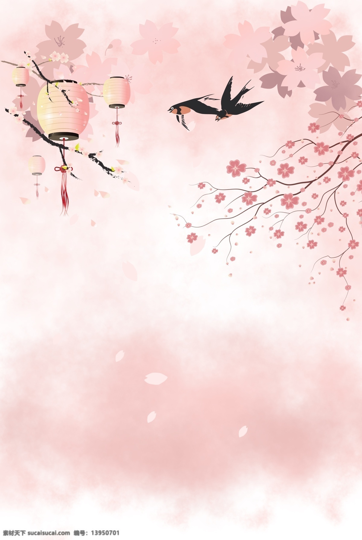 粉色 浪漫 樱花 季 背景 樱花季 唯美 花瓣 花朵 燕子 海报