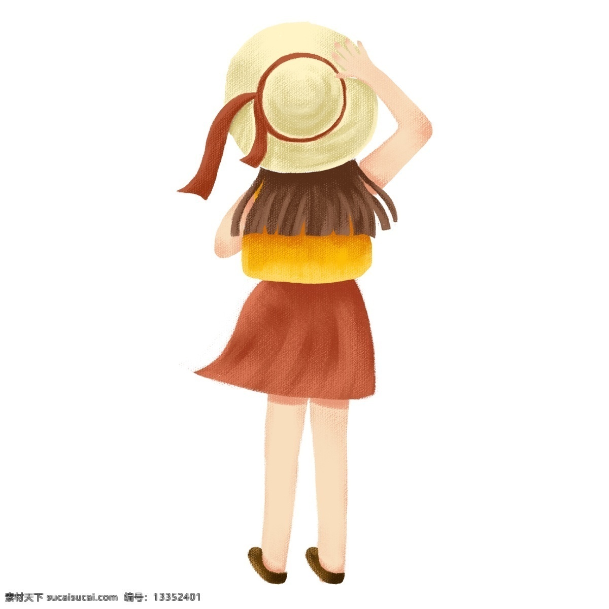 黄 裙子 小女孩 透明 长发 卡通女人 手绘 卡通元素 女孩 少女元素 生物静物