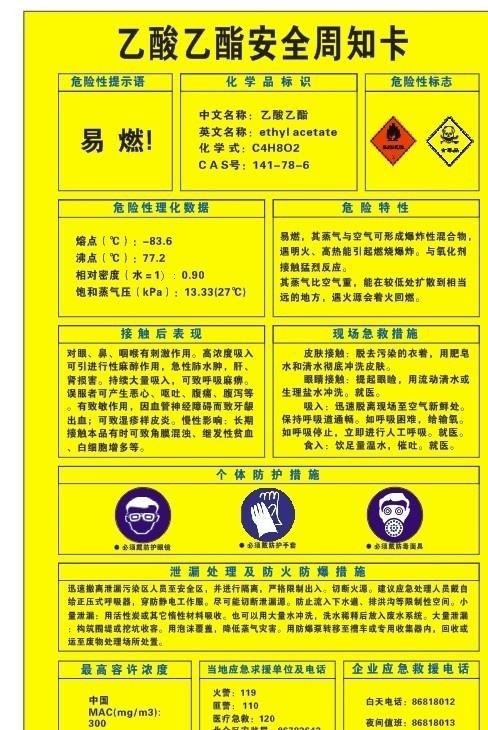 乙酸乙酯 安全 周知 卡 矢量 模板下载 周知卡 化工 防护 措施 泄漏 处理 危险 特性 接触 后 表现 现场 急救 方式 个体