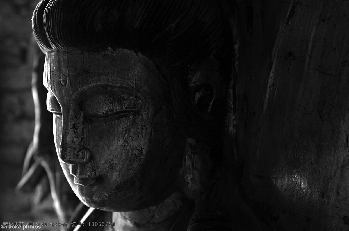 佛光 禅 佛像 光影 黑白 木雕 文化艺术 宗教信仰