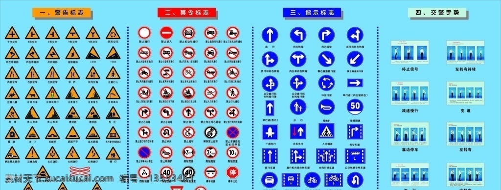 驾校警告标志 驾校禁令标志 驾校指示标志 交警手势 矢量