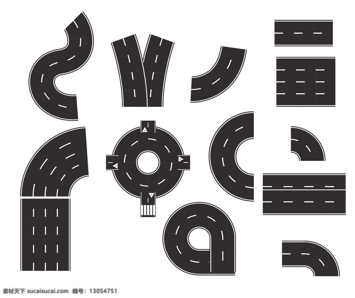 道路交通 点 元素 圆环 转弯 立交 直行 白色