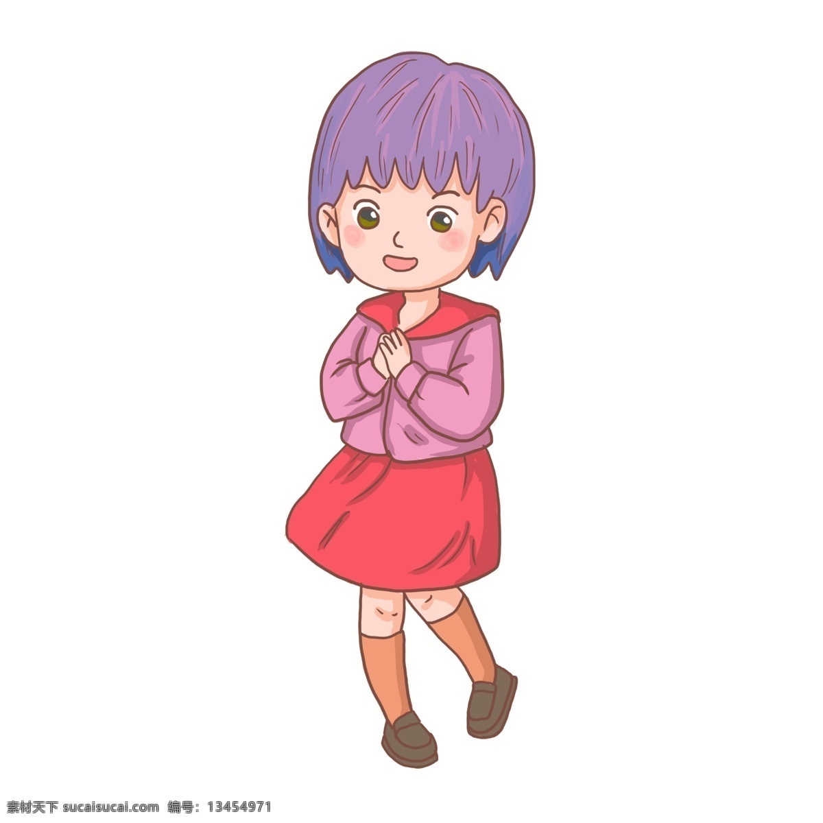 卡通 手绘 人物 红 裙子 少女 简笔画 女仆 手账 二次元人物 小姐姐 红裙少女 短裙子少女