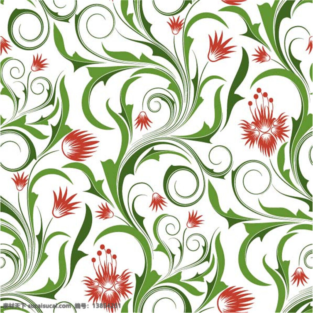 绿色植物 卷 纹 花朵 图案 美丽 缤纷 灿烂 璀璨 手绘 时尚 潮流 梦幻 背景 底纹 矢量