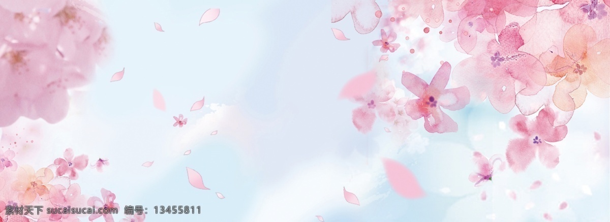 简约 唯美 粉色 樱花 背景 海报 banner 天空 花瓣 花朵 浪漫 季节