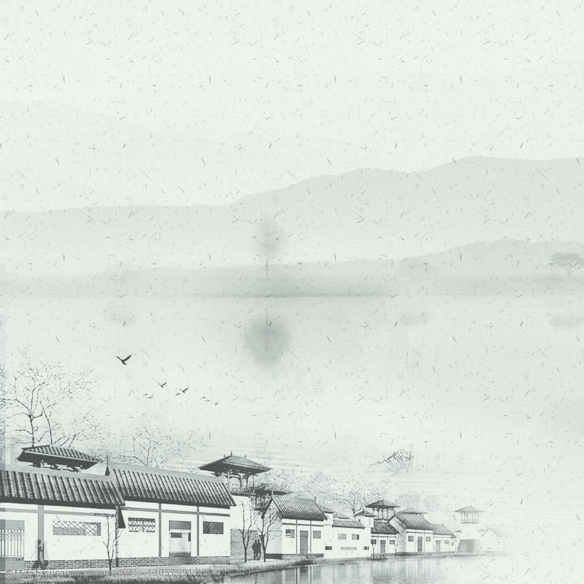 江南小镇 山水 水墨山水画 水墨国画 依山傍水 文化艺术 绘画书法