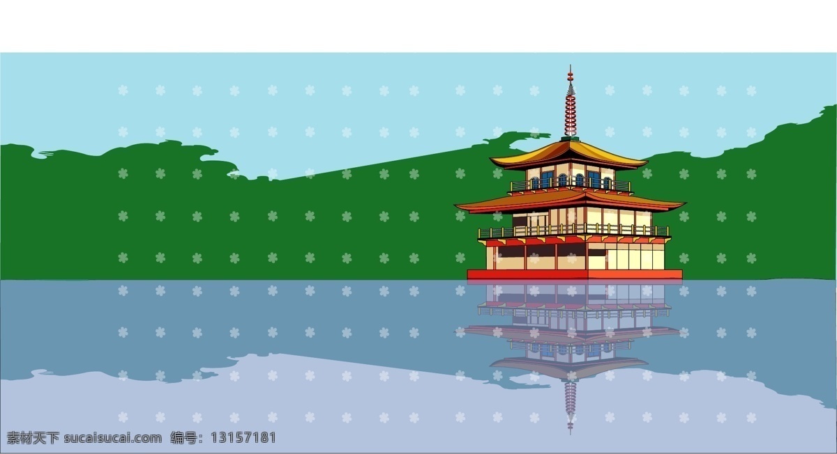 湖上 倒影 寺 廟 寺廟 白色