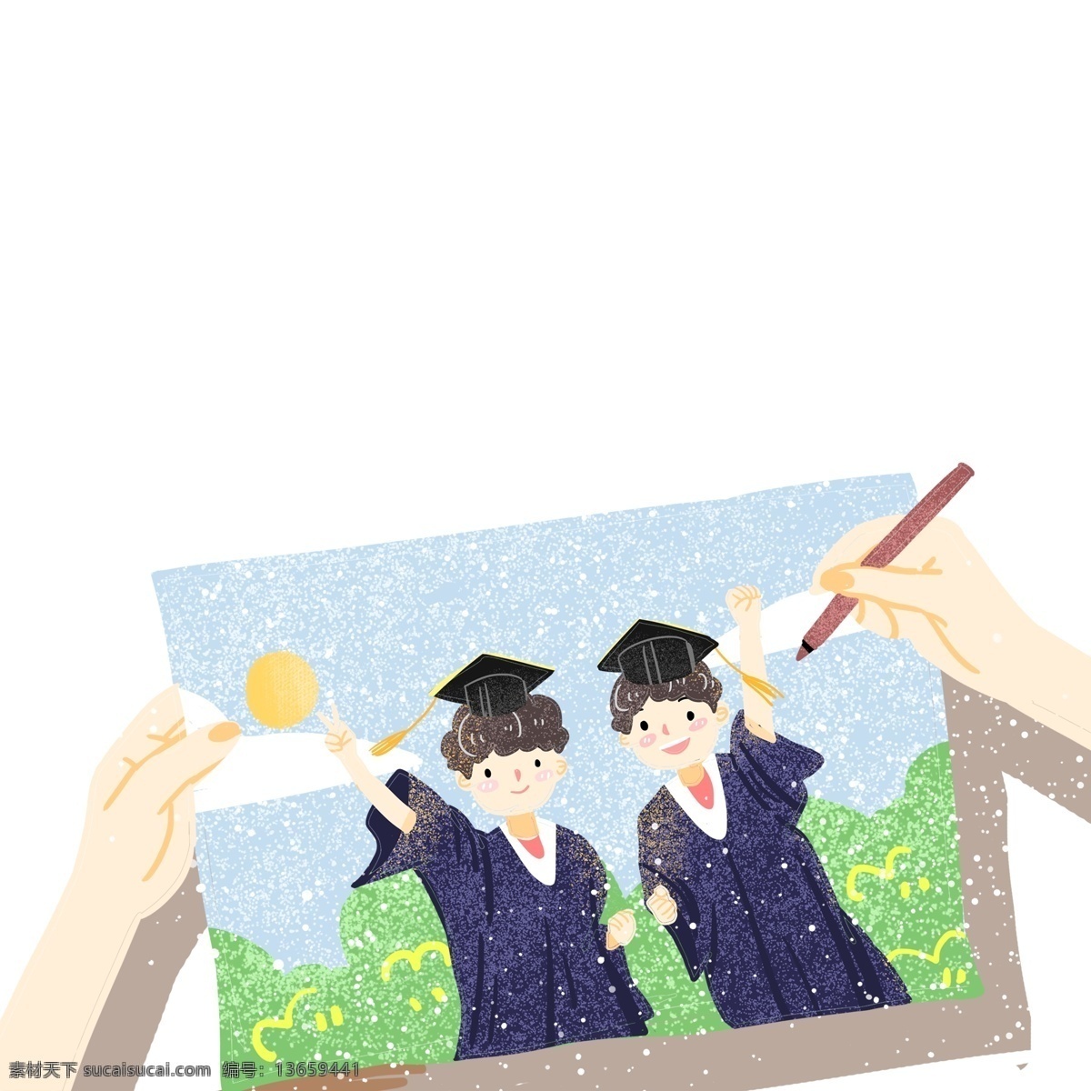 双手 绘 出 毕业 图画 免 扣 图 画作 免扣图 学士帽的男孩 毕业纪念画