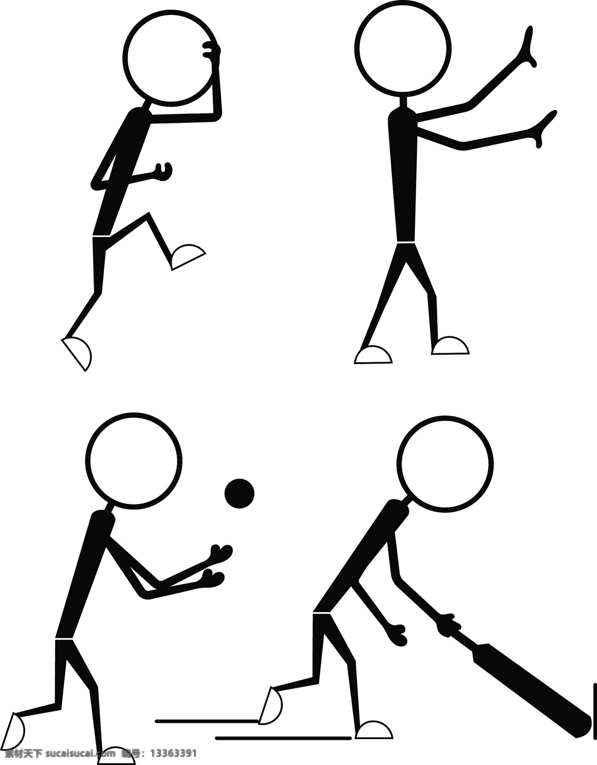 棒球 人物 简 笔画 打球 运动 简笔画 卡通画 其他人物 矢量人物 矢量素材 白色