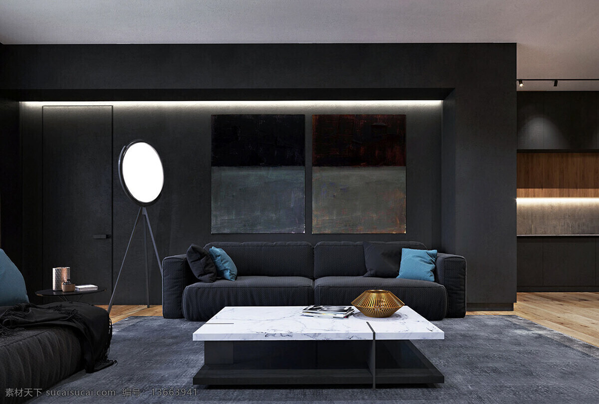 现代 黑色 客厅 墙纸 墙布 效果图 室内设计 搭配