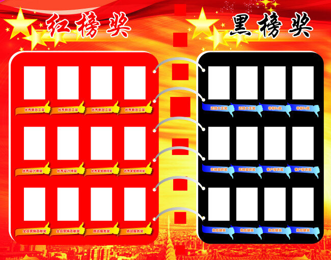 红黑榜 红榜奖 黑榜奖 迟到大王 展板 红色