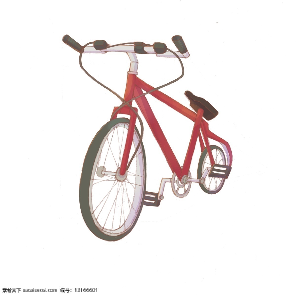 手绘 红色 自行车 单车 商用 交通工具