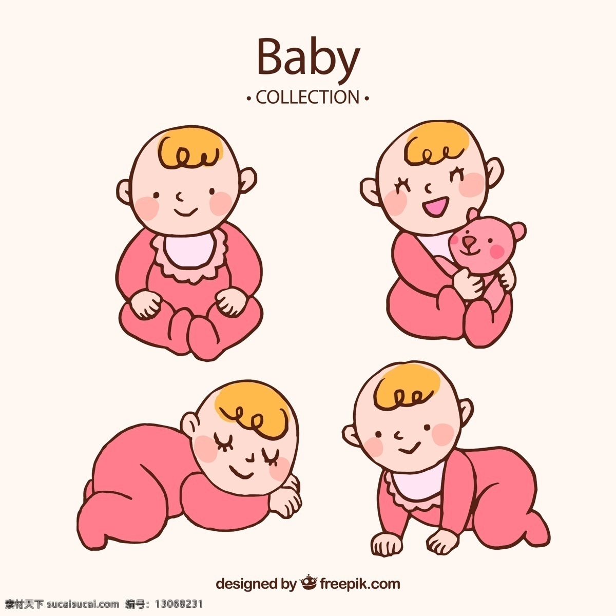 粉色 婴儿 女婴 玩偶 矢量图