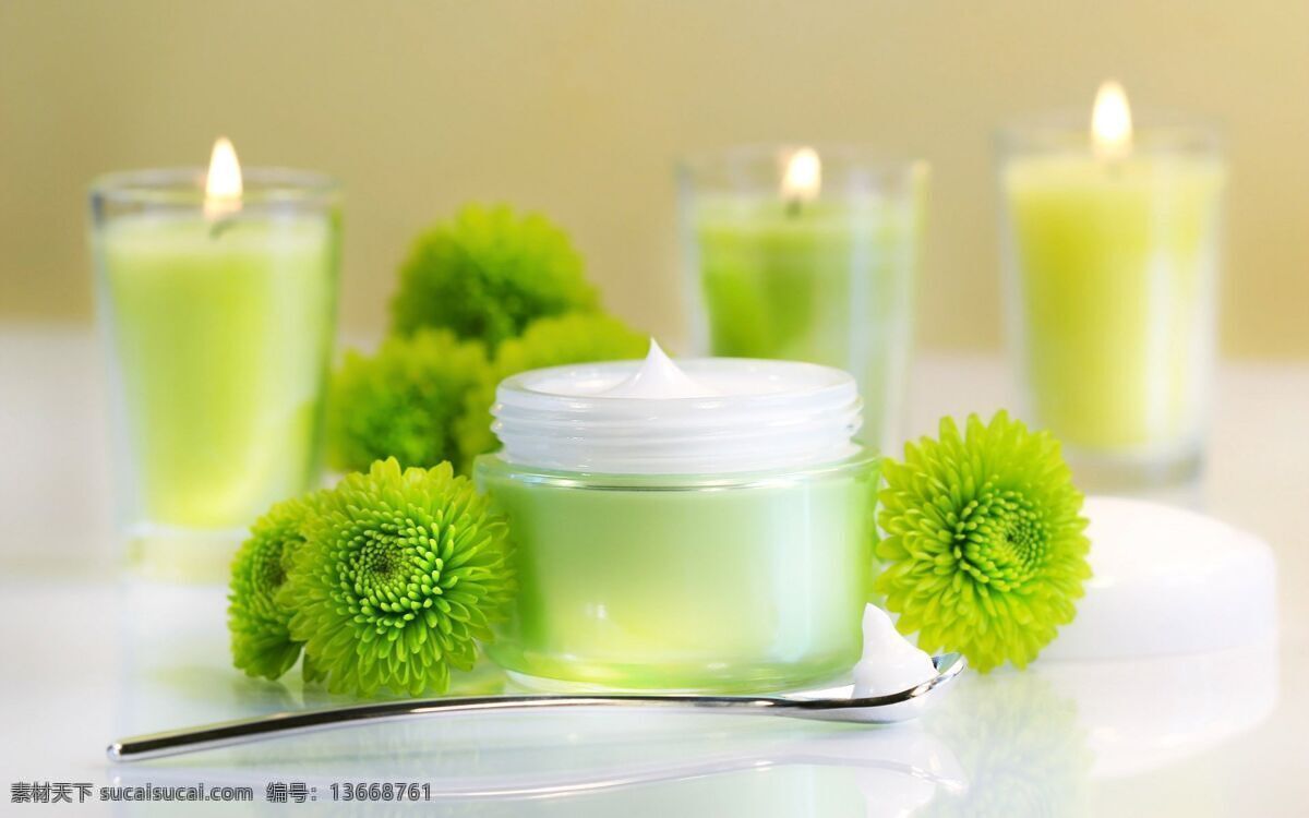 化妆品 蜡烛 绿色 宁静 清新 自然风景 自然景观 美丽 微 距 摄影图片 自然美景 矢量图 日常生活