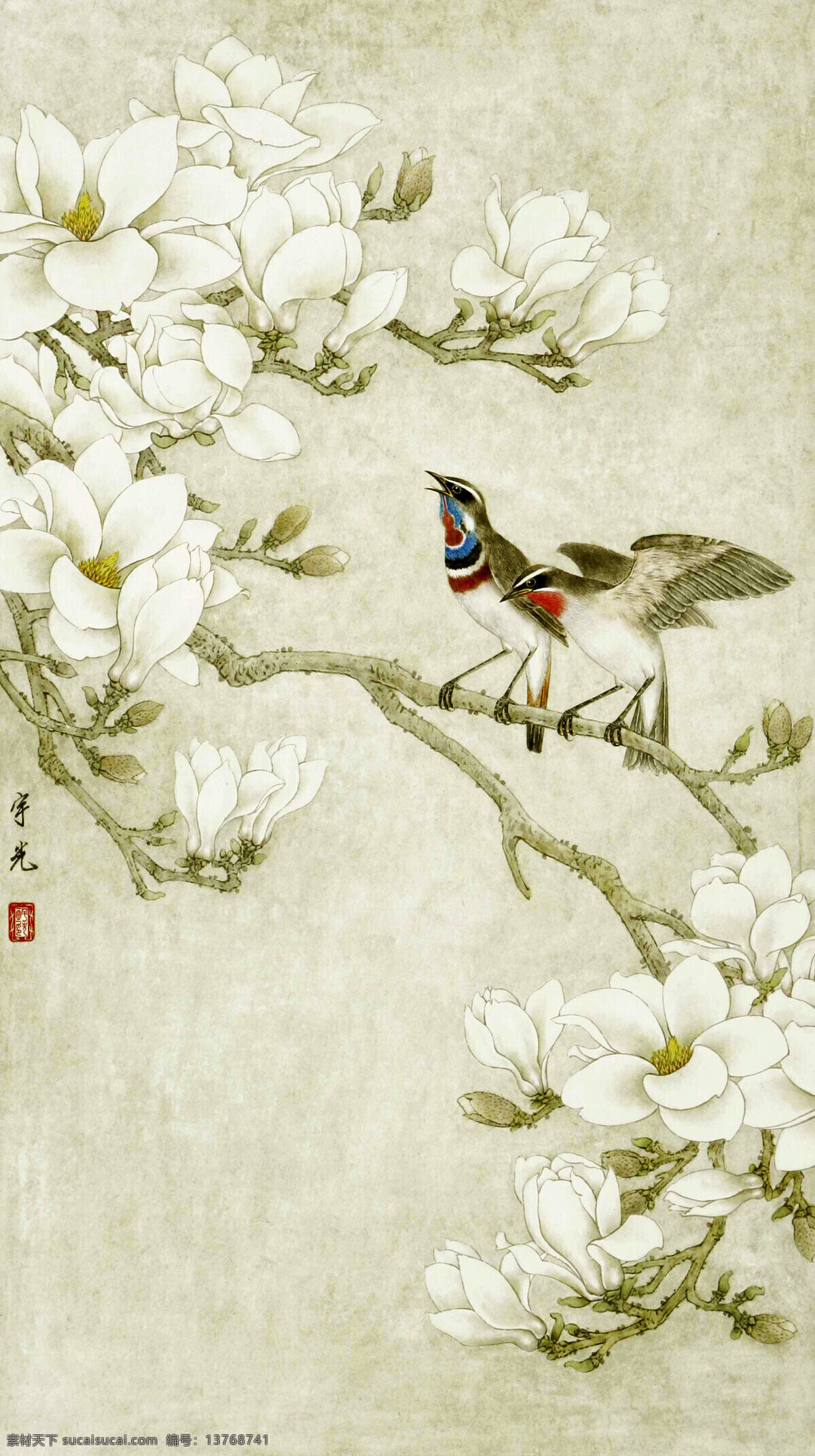 白玉兰 国画艺术 花木 花鸟画 花香 画 绘画书法 鸟儿 玉兰 鸟语 设计素材 模板下载 玉兰鸟语 中国画 水墨画 现代国画 玉兰花 浓艳 书法 印章 国画集15 文化艺术 装饰素材 雕刻 图案