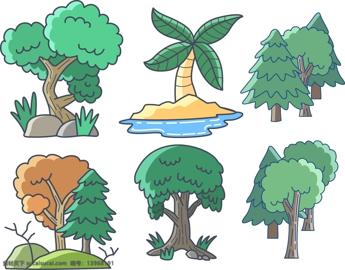 手绘 树木 矢量 绿色 插画 漫画 矢量素材 椰子树 自然