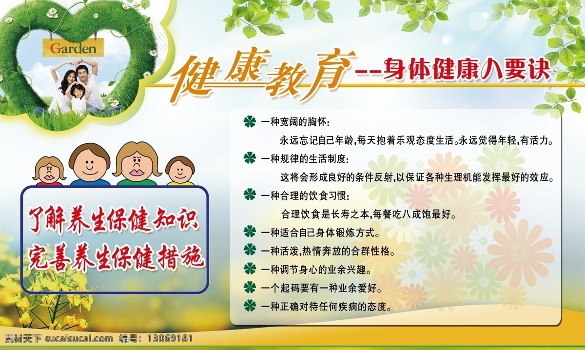 身体 健康 八要 决 蓝天 绿叶 底花 健康教育