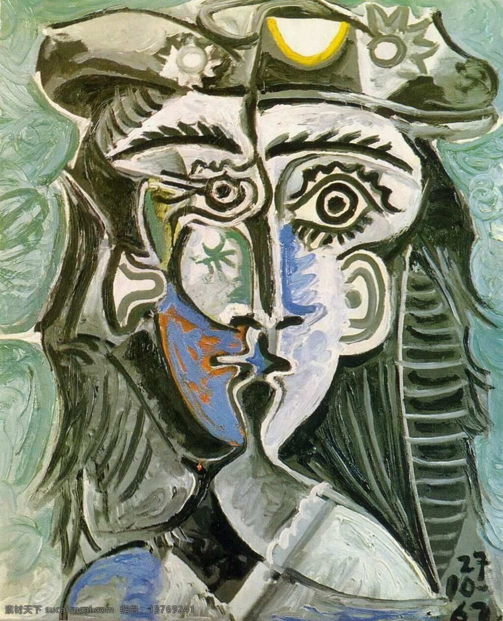i 西班牙 画家 巴勃罗 毕加索 抽象 油画 人物 人体 装饰画 chapeau au femme de t鍧眅 1962 装饰素材