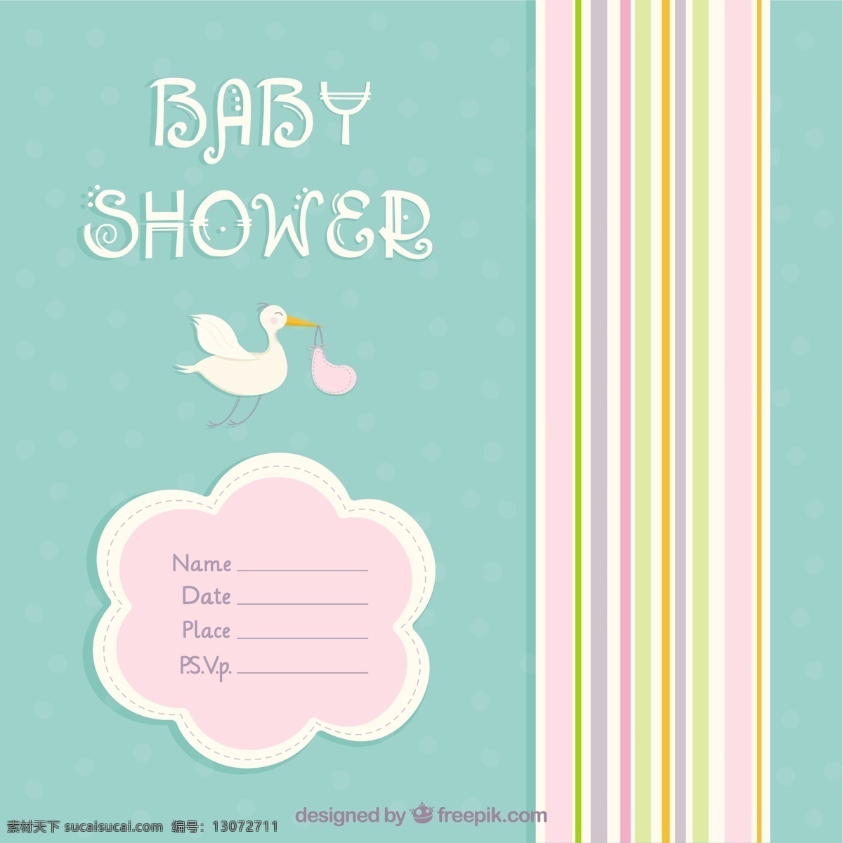 可爱 婴儿 洗澡 卡 鹳 宝贝 标签 邀请卡 婴儿淋浴 模板 线 可爱的 新的 条纹 宝宝卡 出生 青色 天蓝色