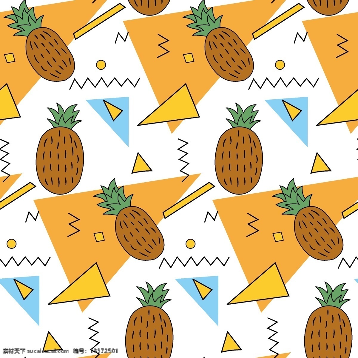 数码印花图片 数码印花 卡通 菠萝 水果 几何