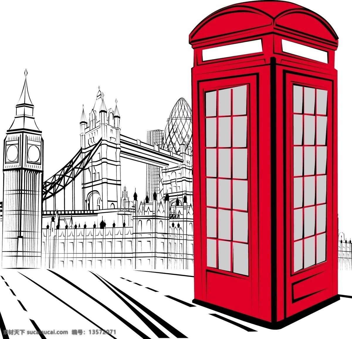 英国 建筑 矢量 合集 红色 矢量素材 设计素材 电话亭