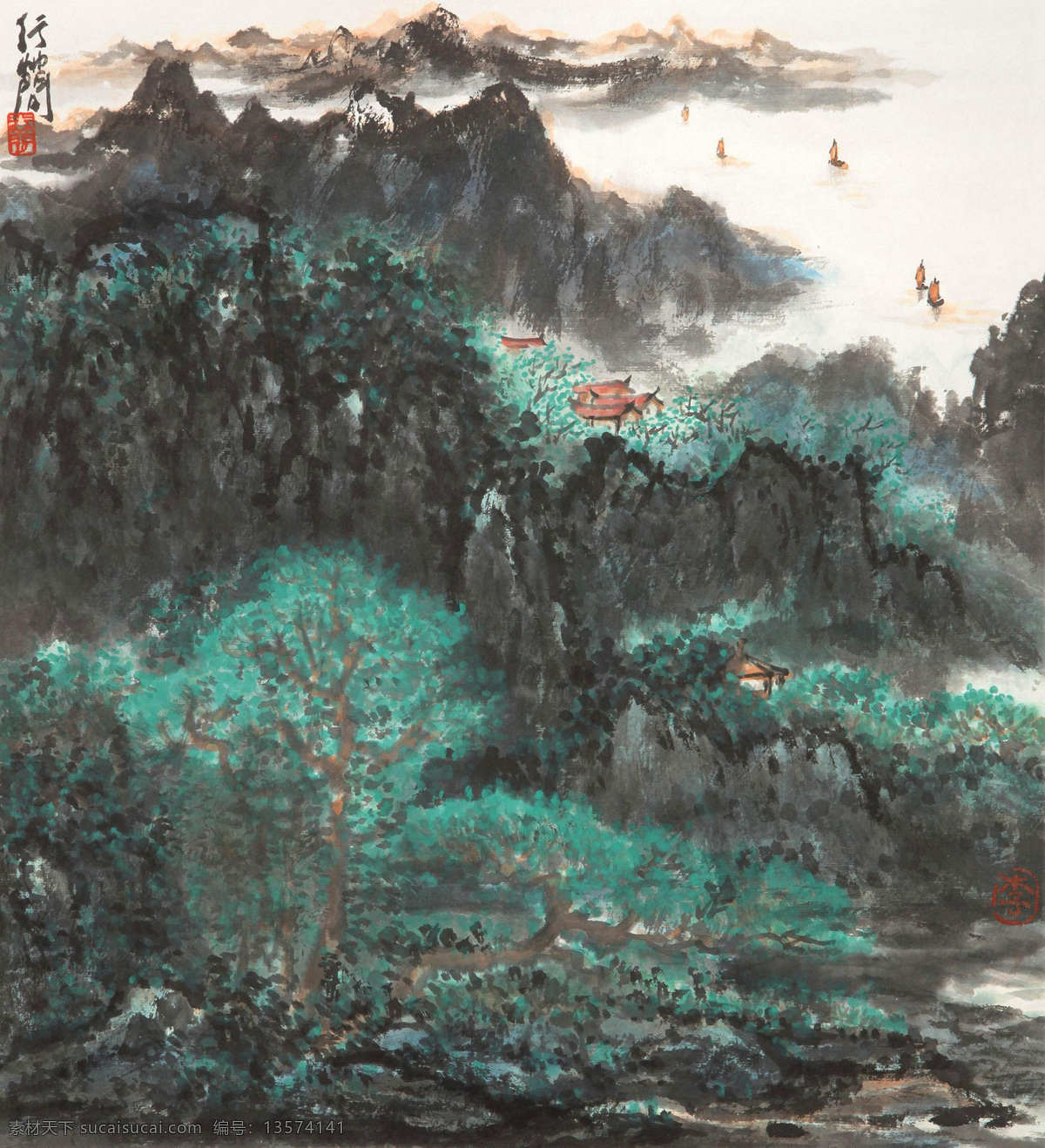 洞庭春色 李行简 国画 洞庭湖 春色 春日 春天 山水 水墨画 中国画 绘画书法 文化艺术 国画李行简