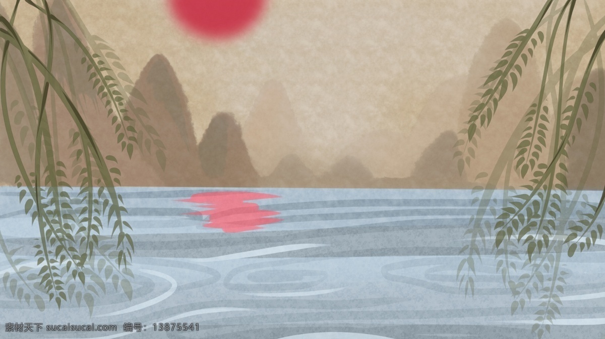 唯美 清新 湖畔 背景 清新背景 广告背景 背景素材 卡通背景 手绘背景 湖泊 插画背景 psd背景 背景展板