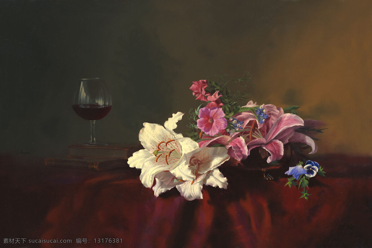 红酒百合 古典油画 油画 唯美 花卉 百合 就被 红酒 近现代油画 文化艺术 绘画书法