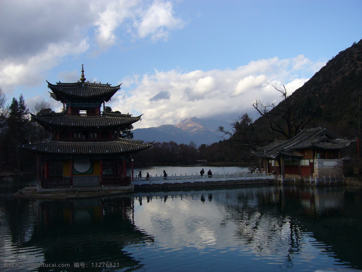 楼台 倒影 石桥 楼台亭榭 玉龙雪山 风景 生活 旅游餐饮